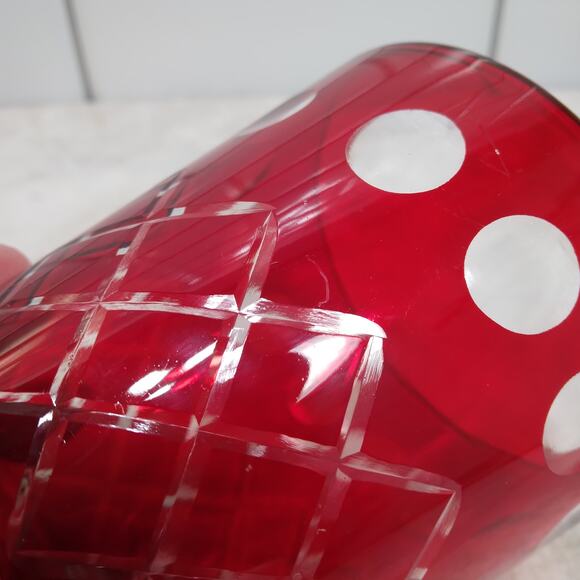 Vtg Czech Style Ruby Red Diamond Cut Glass 3" Bar Cocktail Tumbler Rocks Glass - Picture 10 of 10